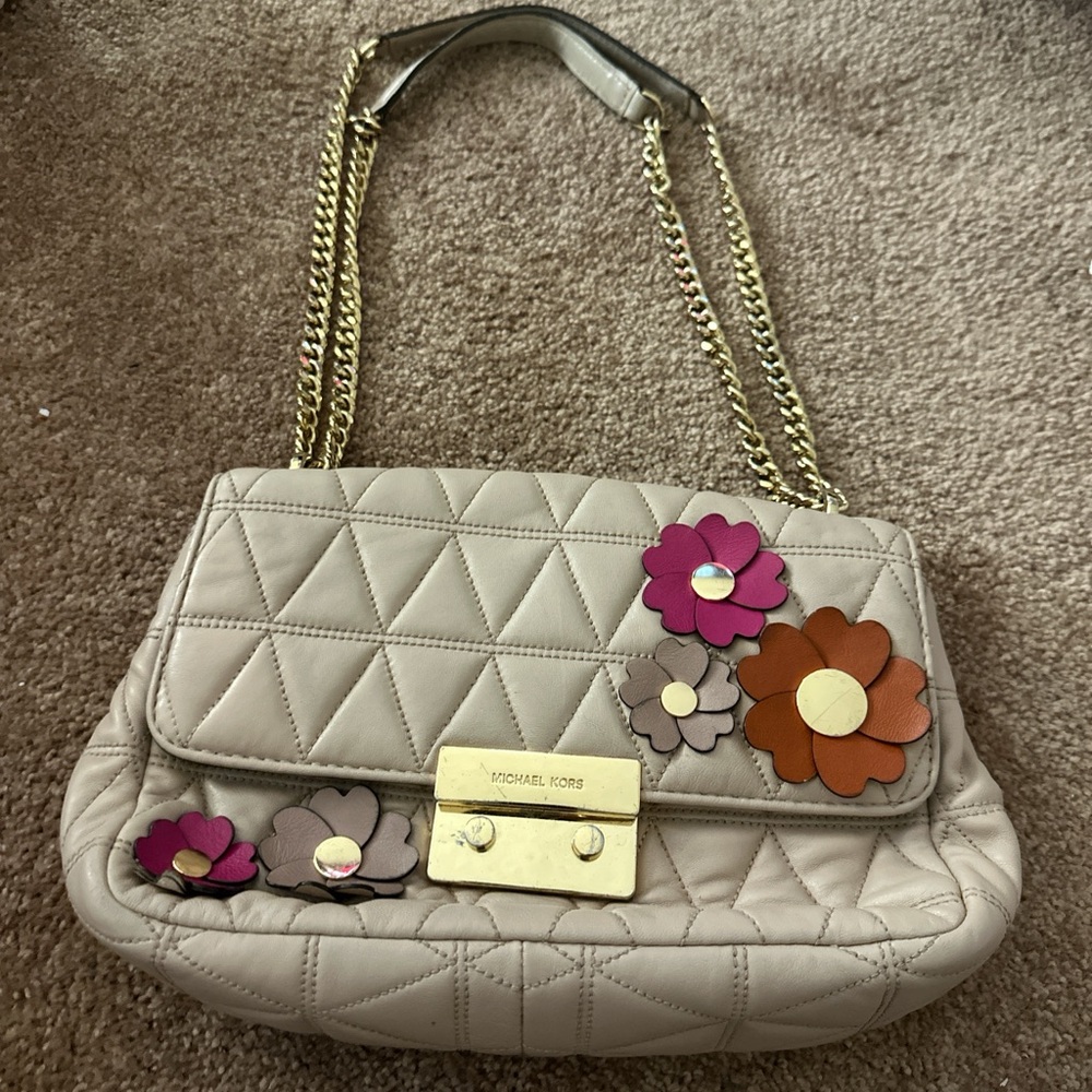 Michael Kors Quilted Shoulder Bag with Floral Accents